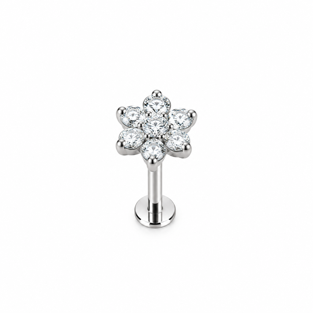 Piercing flor plateada titanio