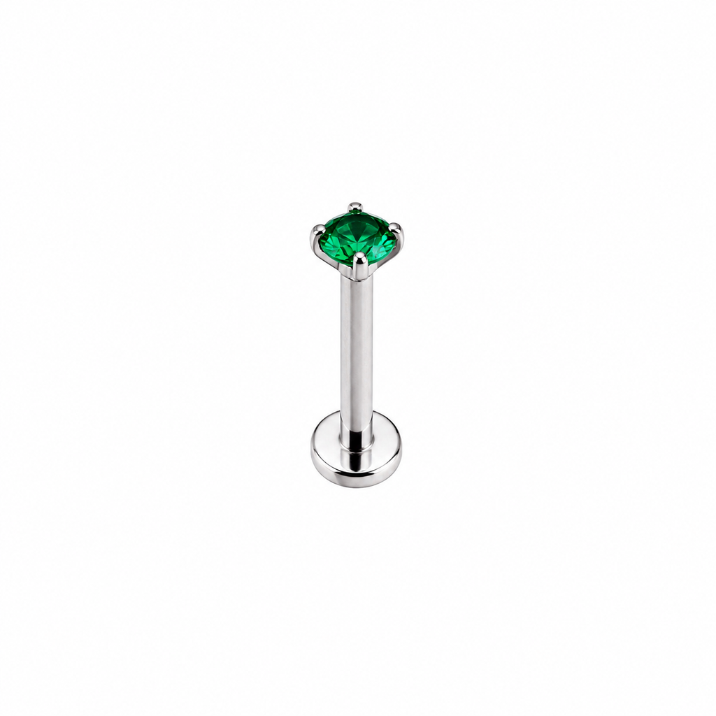 Piercing circonia verde 3mm plateada titanio