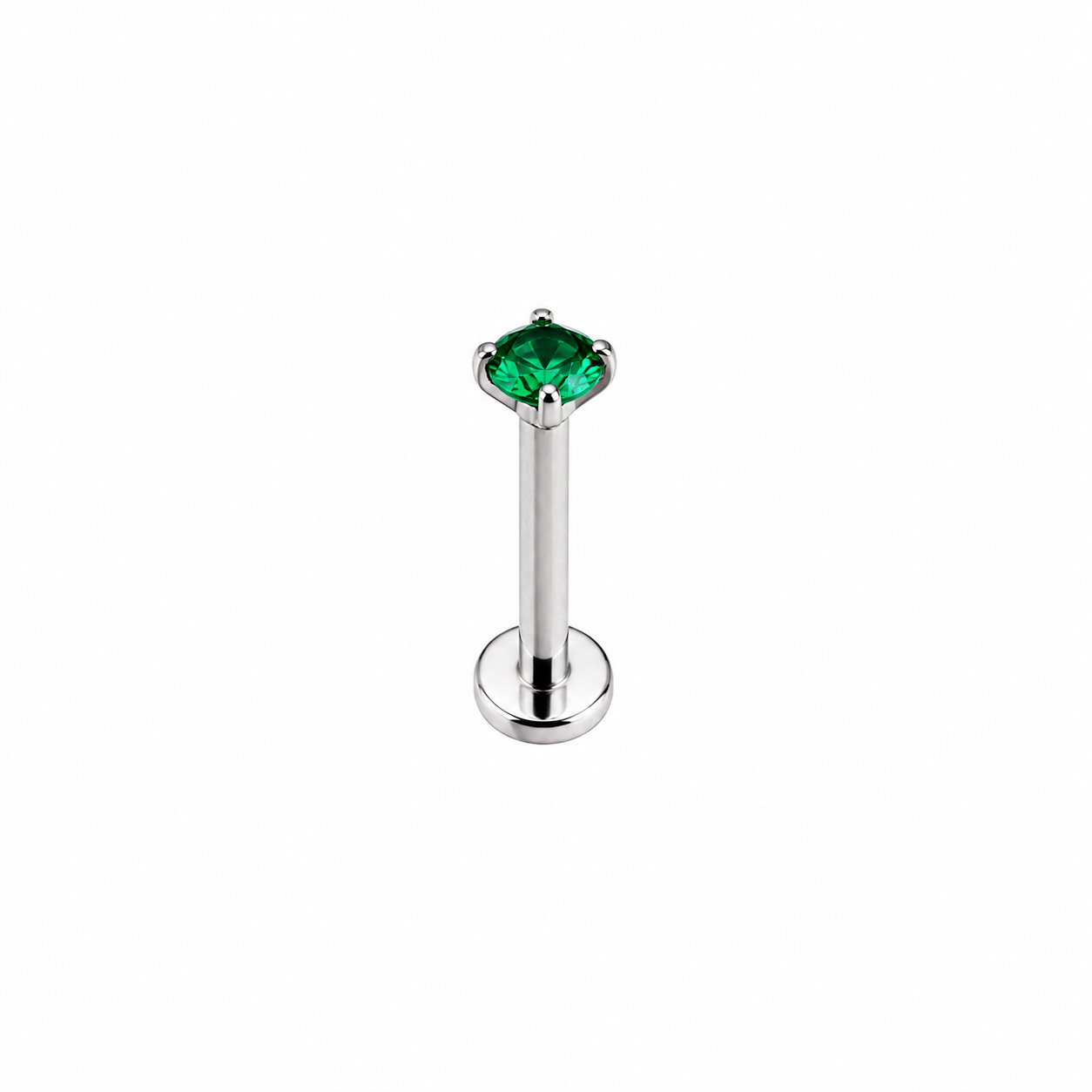 Piercing circonia verde 3mm plateada titanio