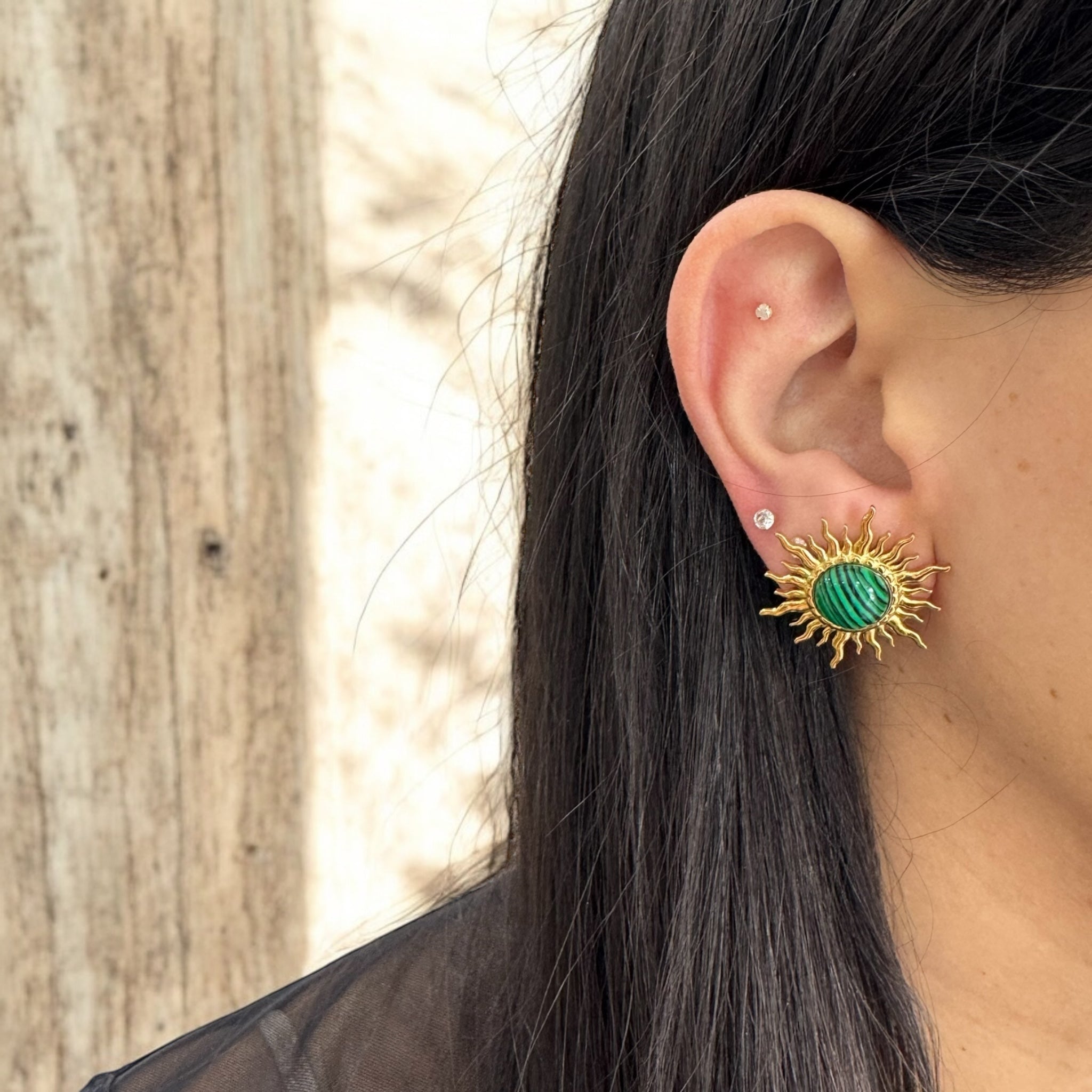 Green sun earrings