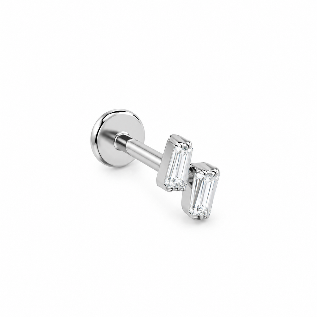 Piercing zigzag baguette plateado titanio