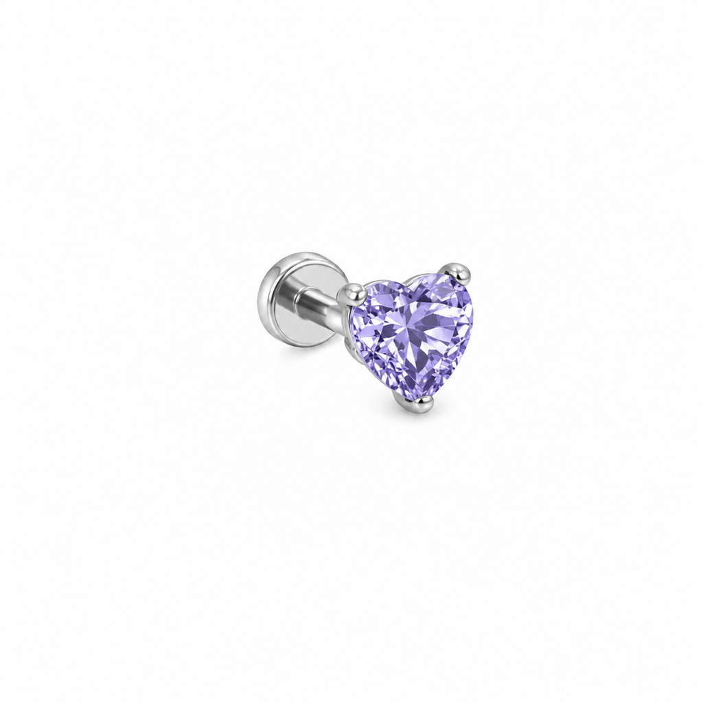 Piercing corazón morado plateado titanio