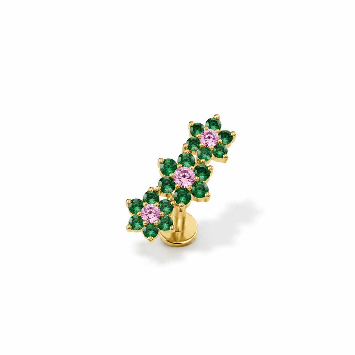 Piercing caminera de flores verdes titanio