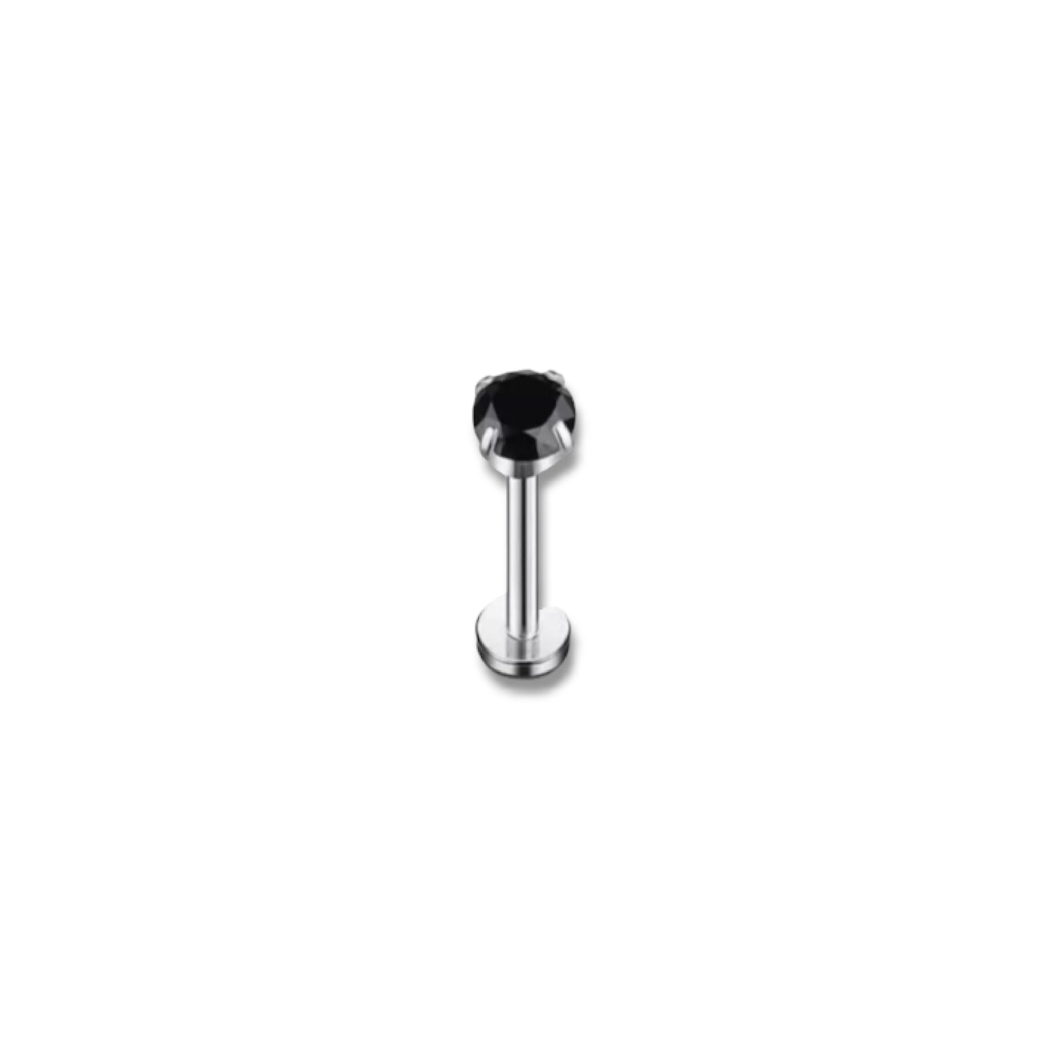 Piercing circonia negra 3mm plateada titanio