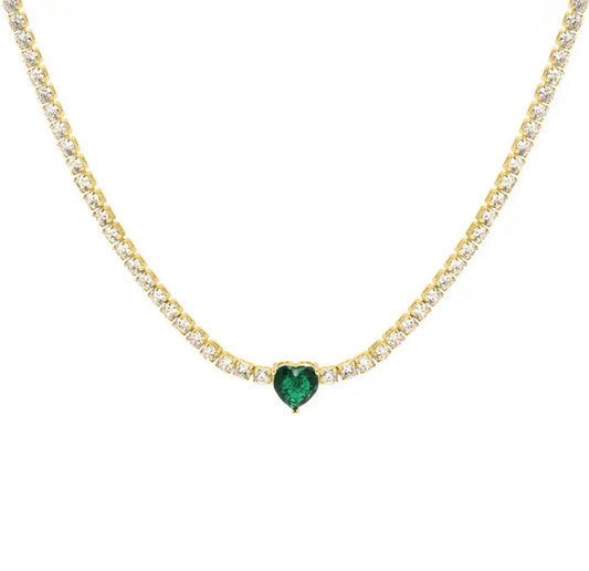 Green heart tennis necklace