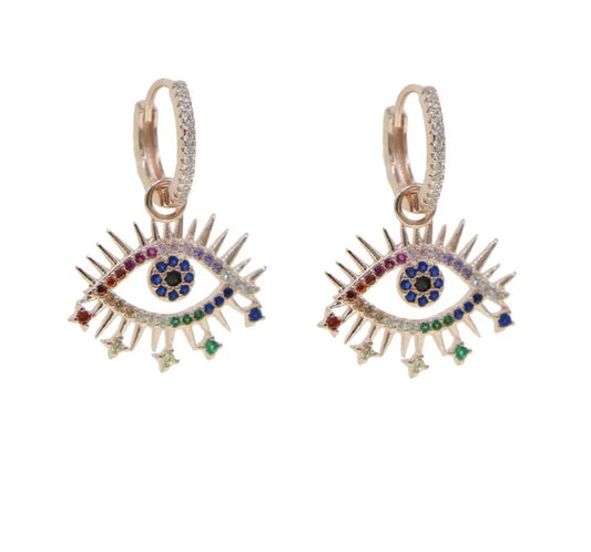 Rosegold evil eye hoops