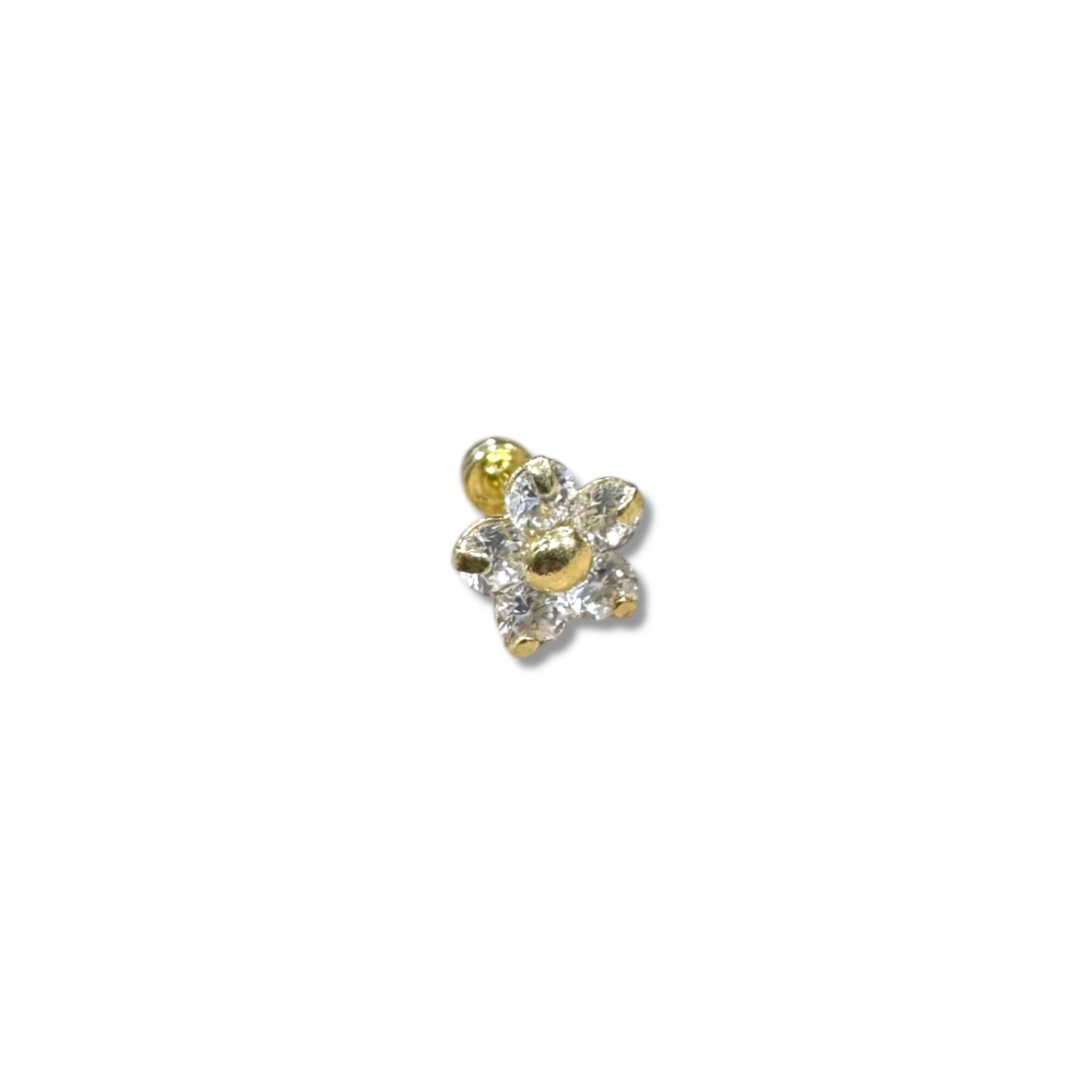 Piercing flor de zirconia con centro dorado oro 10k