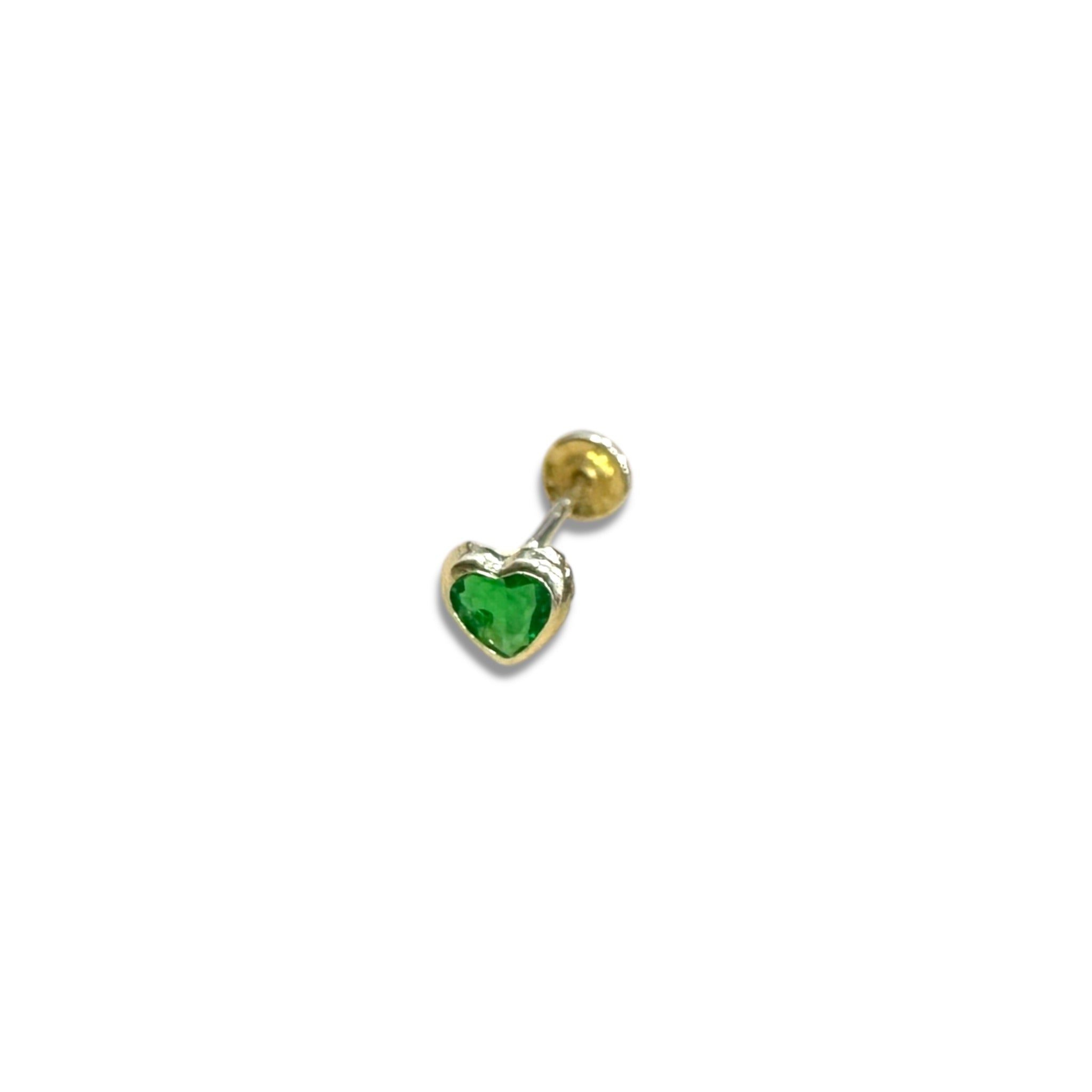 Piercing corazon verde biselado oro 10k