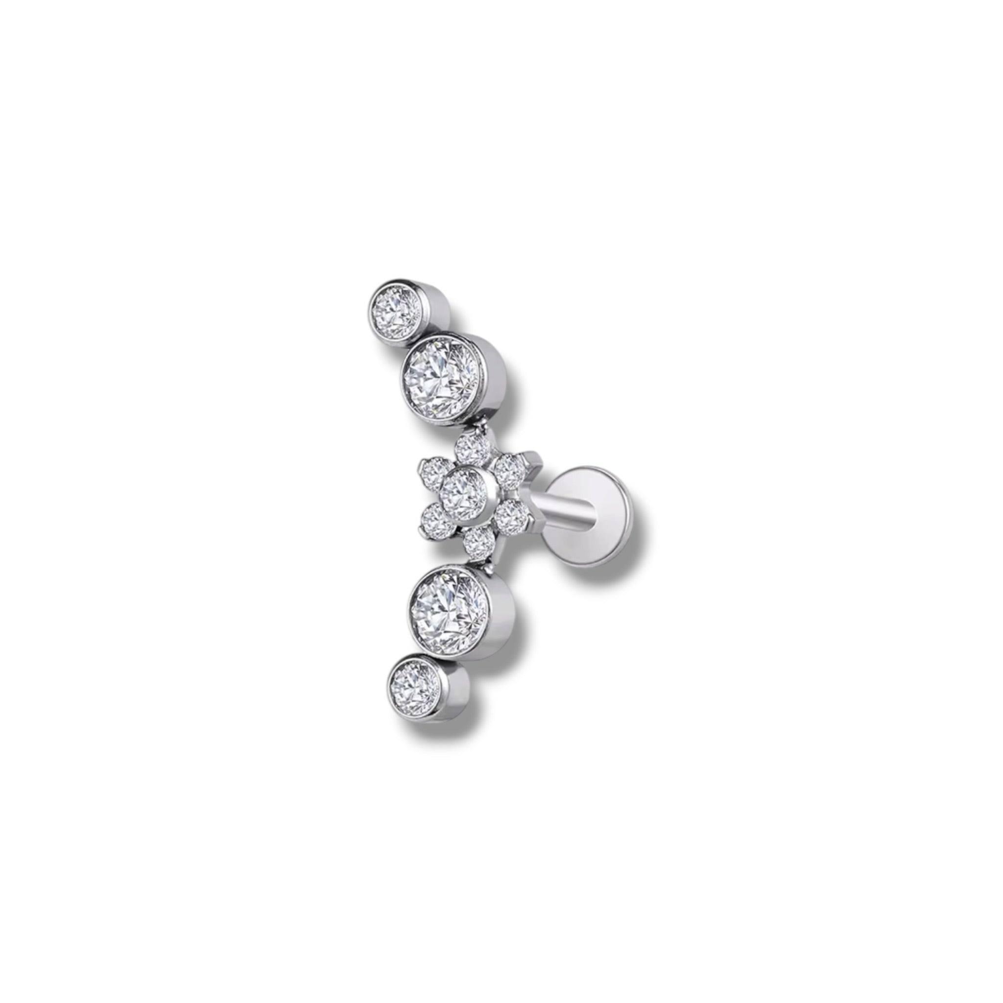 Piercing caminera flor plateada titanio