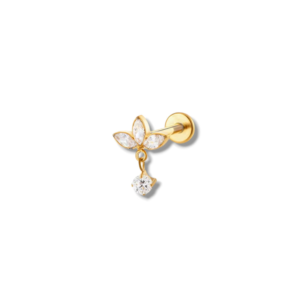 Piercing corona flor colgante titanio
