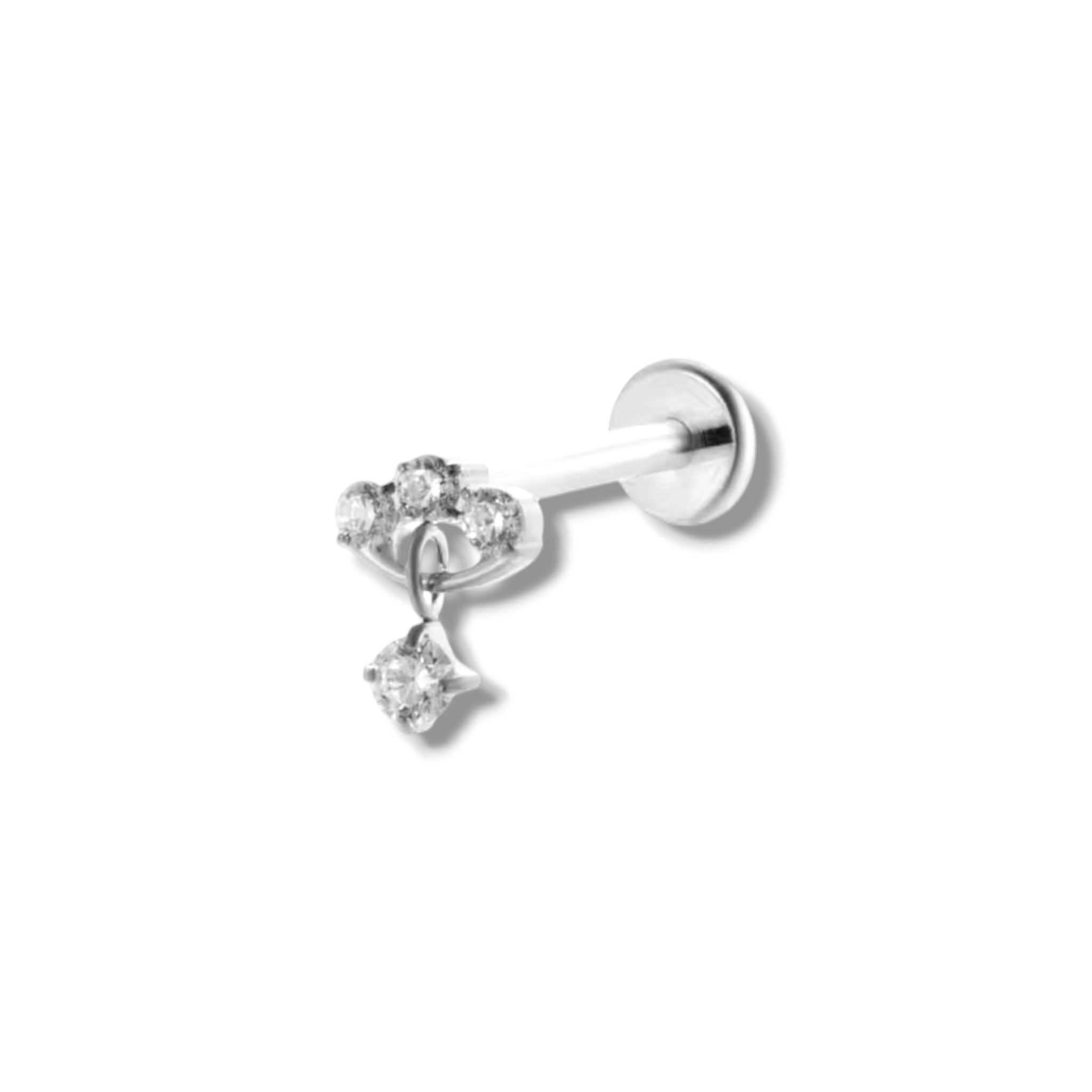 Piercing mini caminera de 3 con circonia colgante plateada titanio