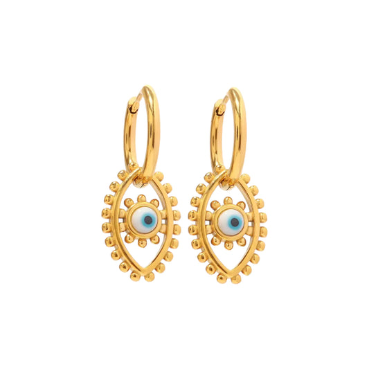 Baby blue evil eye hoops