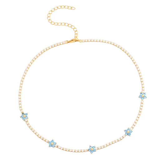 Baby blue flowers tennis necklace