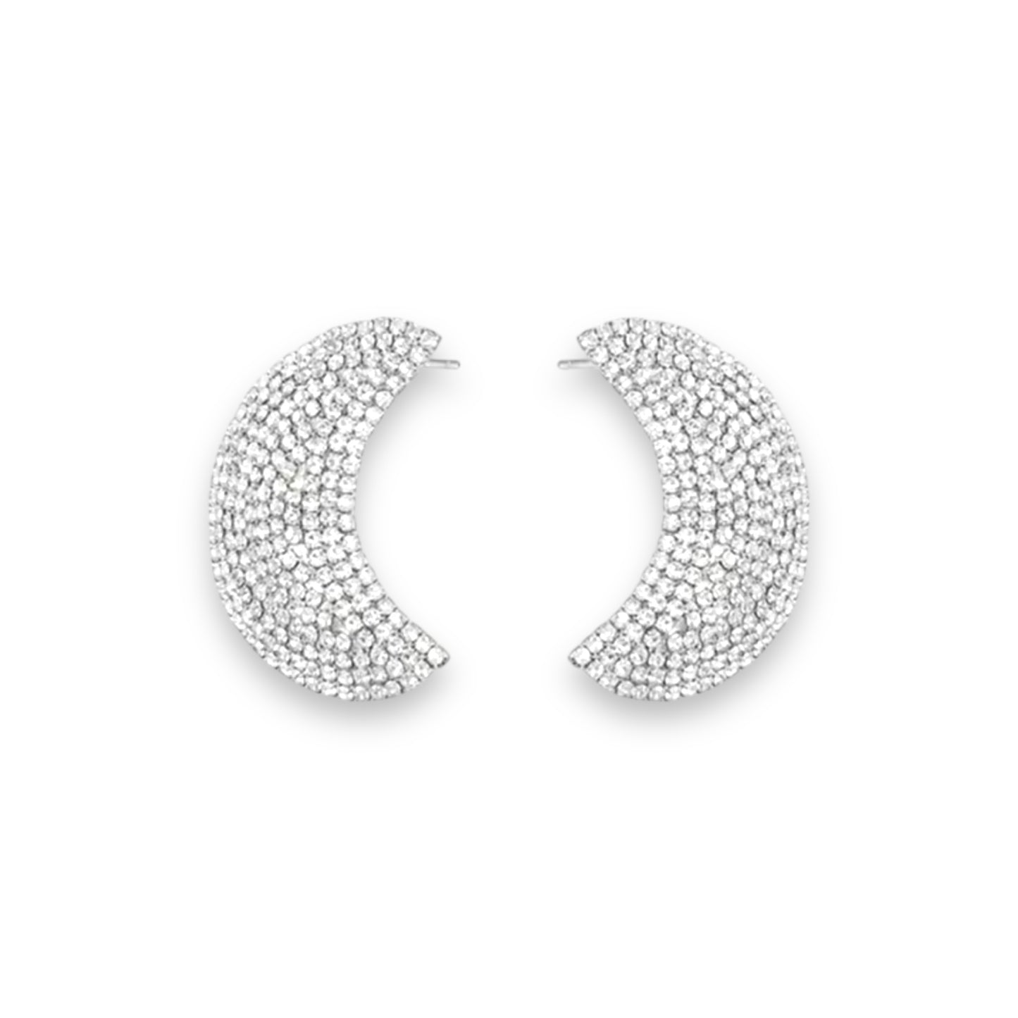 Pave silver moon earrings