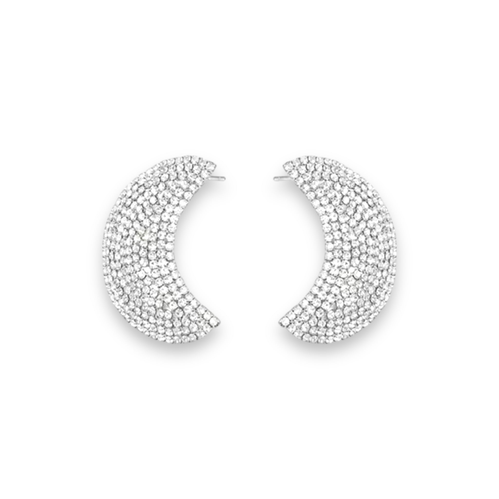 Pave silver moon earrings