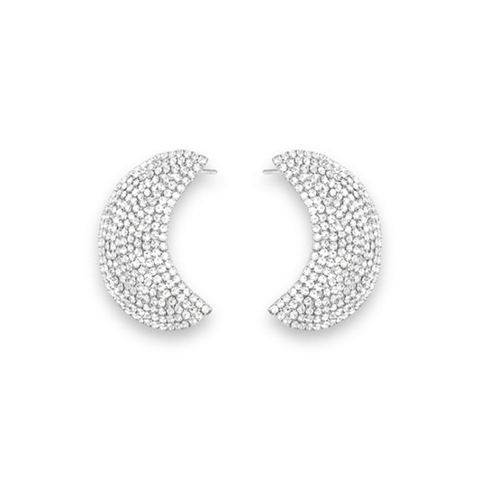 Pave silver moon earrings