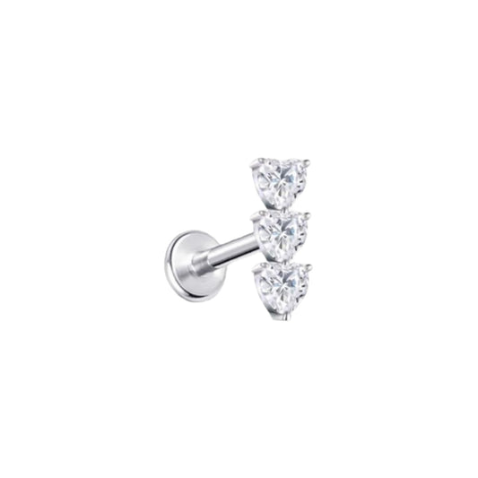 Piercing 3 corazones plateados titanio