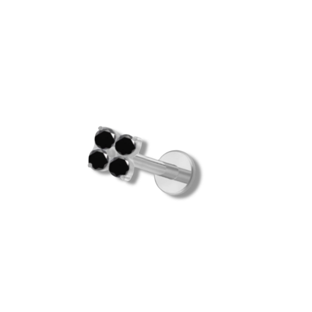 Piercing mini flor negra plateada titanio