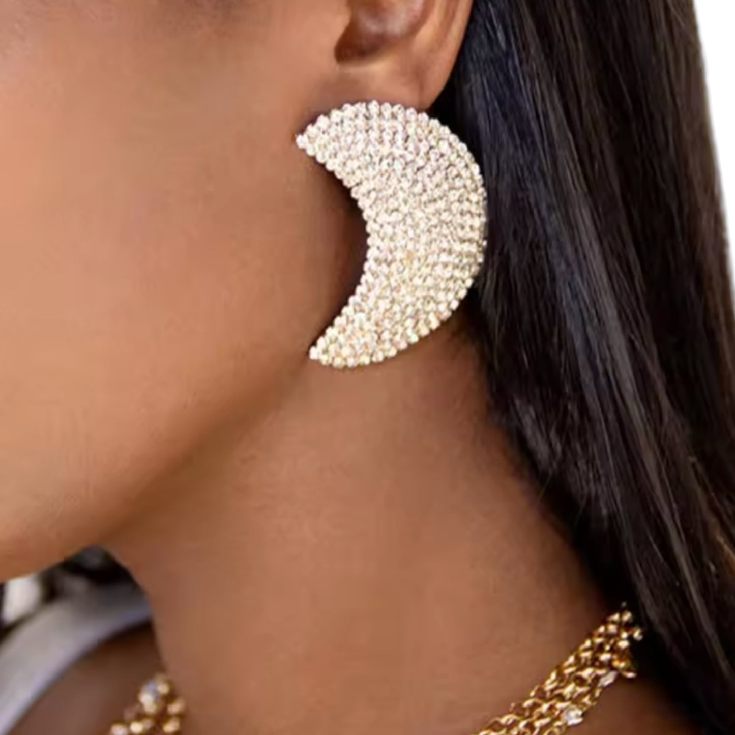 Pave silver moon earrings