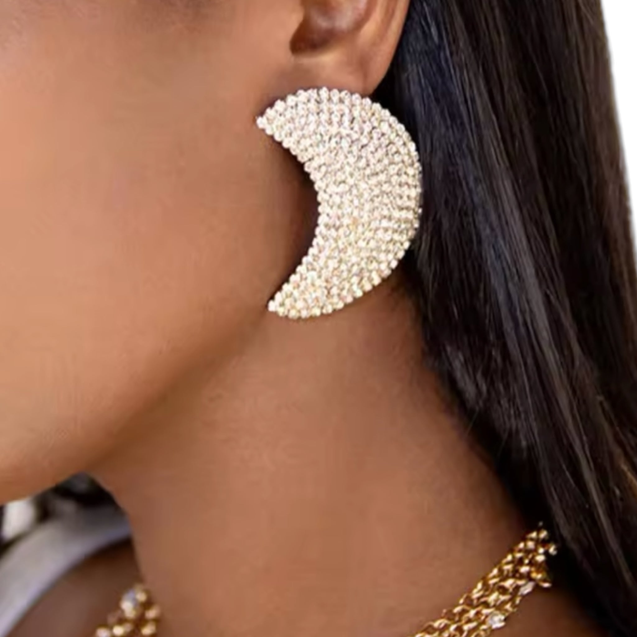 Pave silver moon earrings