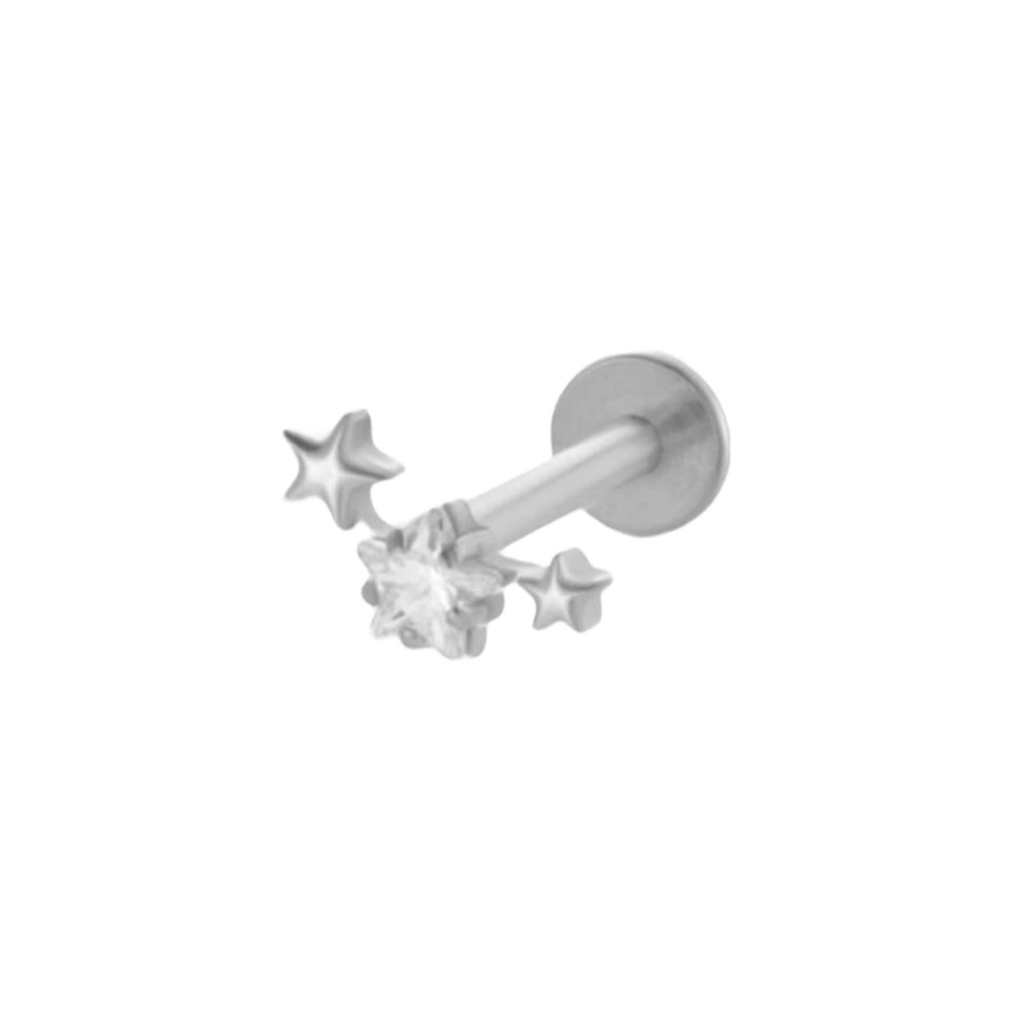 Piercing caminera 3 estrellas plateadas titanio