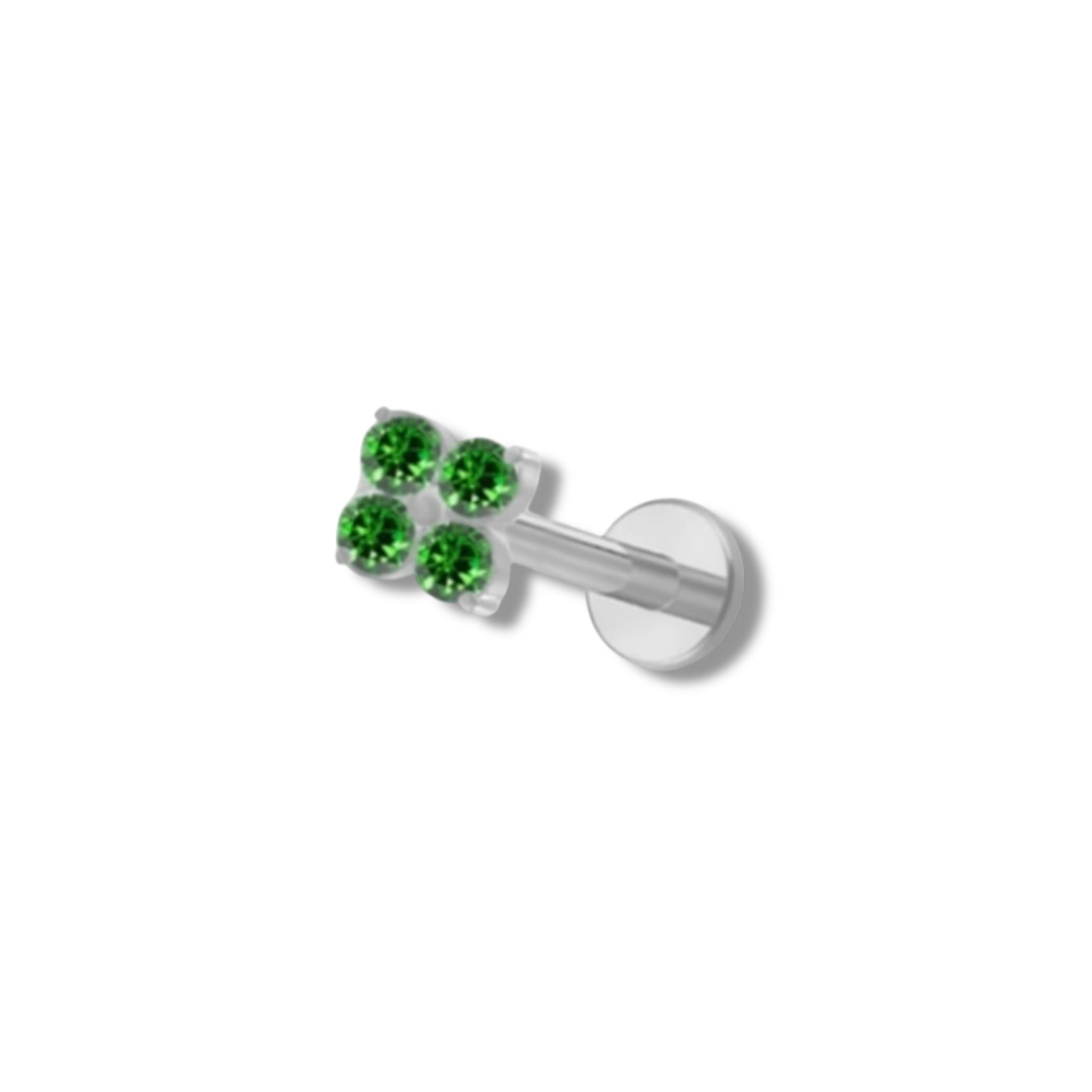 Piercing mini flor verde plateada titanio
