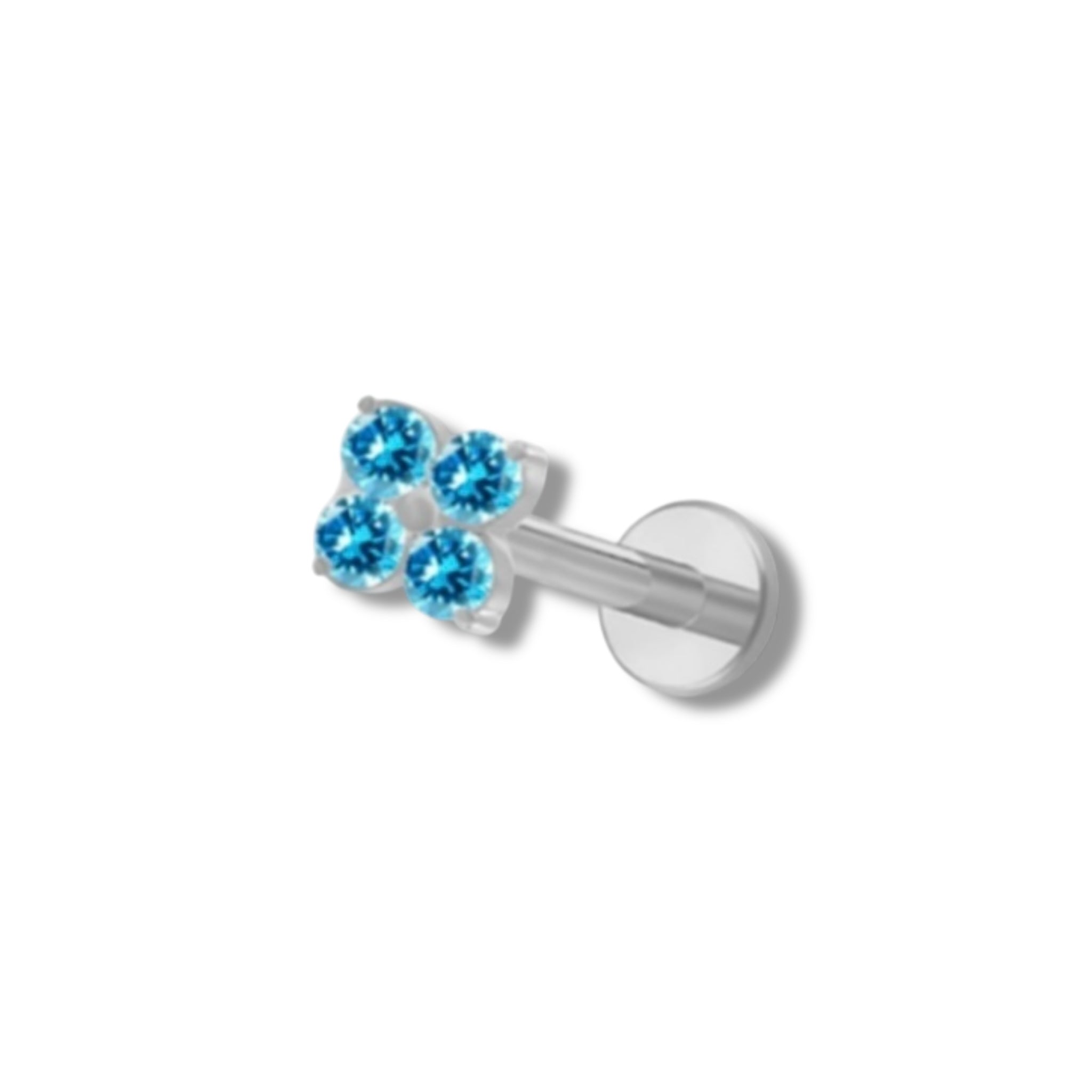 Piercing mini flor celeste plateada titanio