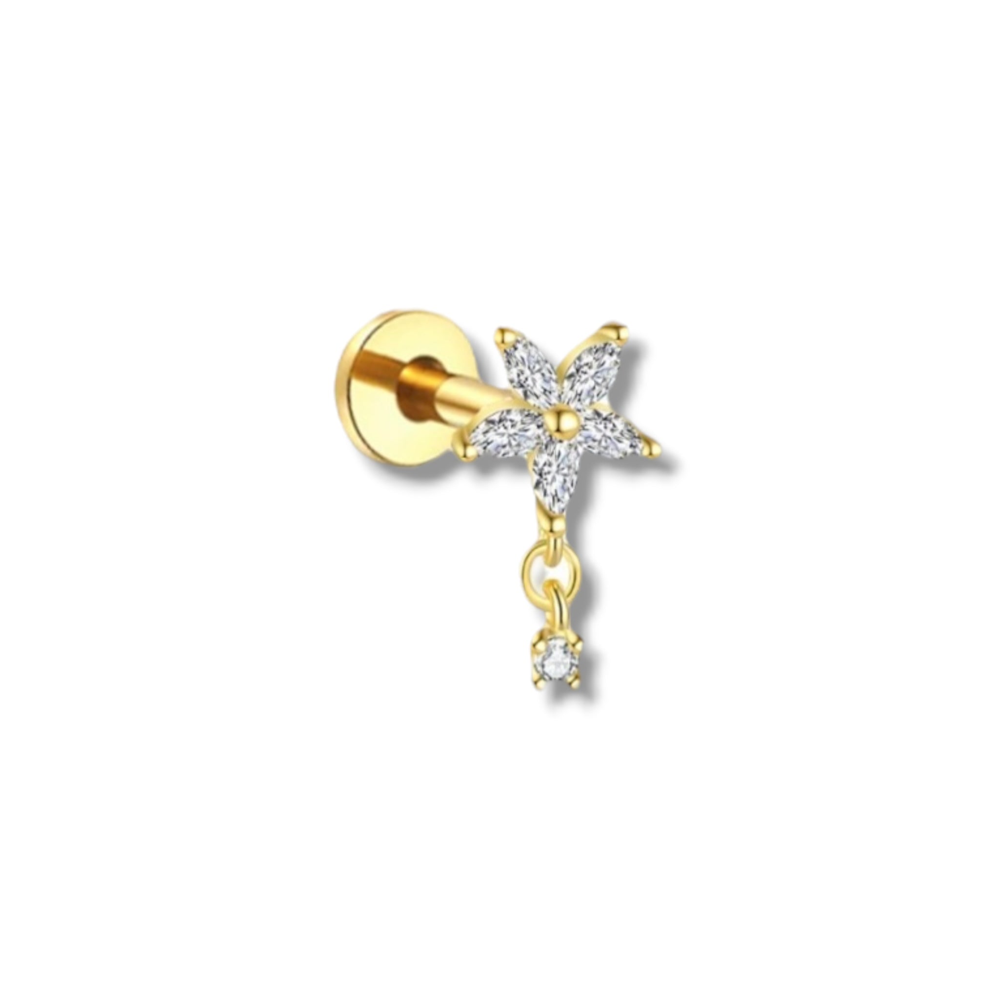 Piercing flor con zirconia redonda colgante titanio