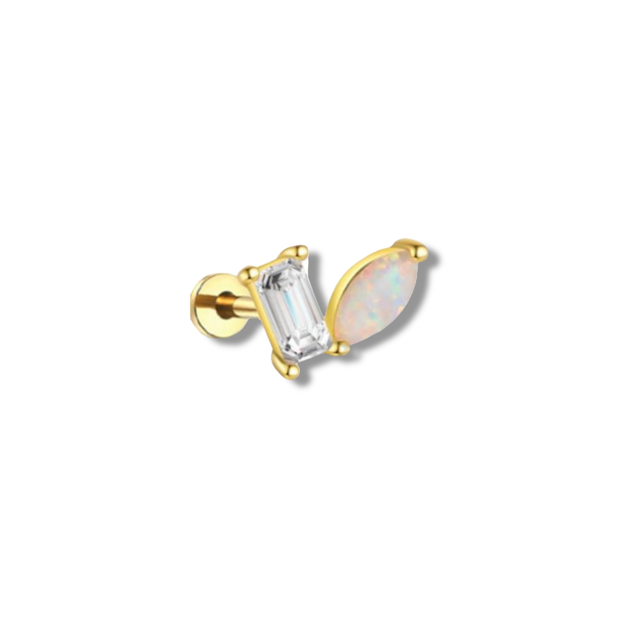 Piercing ovalo opalo y baguette titanio