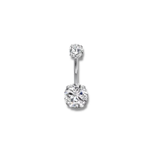 Piercing de ombligo 2 zirconias plateadas titanio