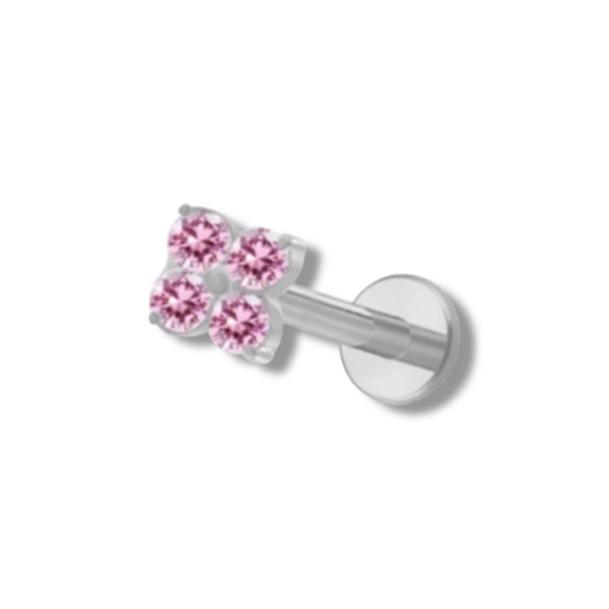 Piercing mini flor rosa plateada titanio