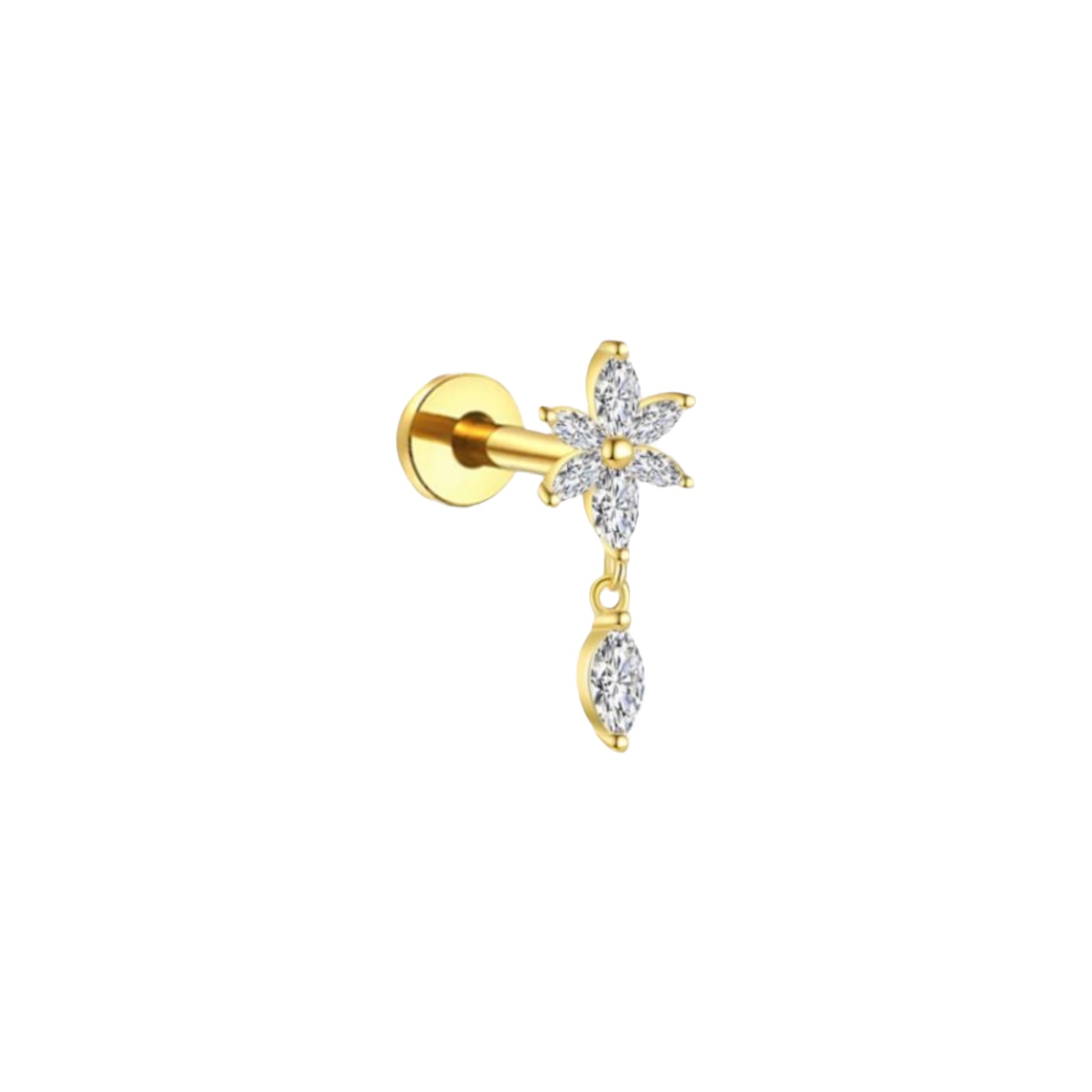 Piercing flor y ovalo colgante titanio