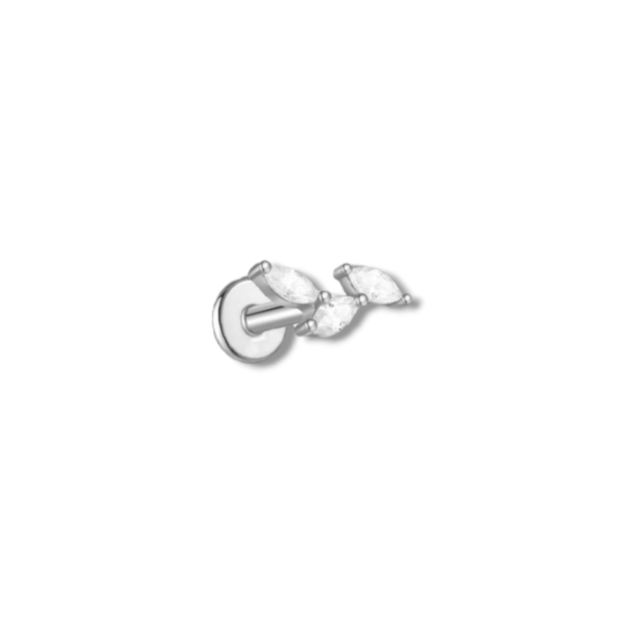 Piercing 3 ovalos hojas plateadas titanio