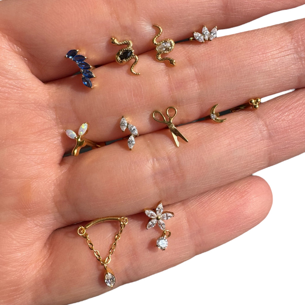 Piercing vibora rugosa con zirconia negra titanio