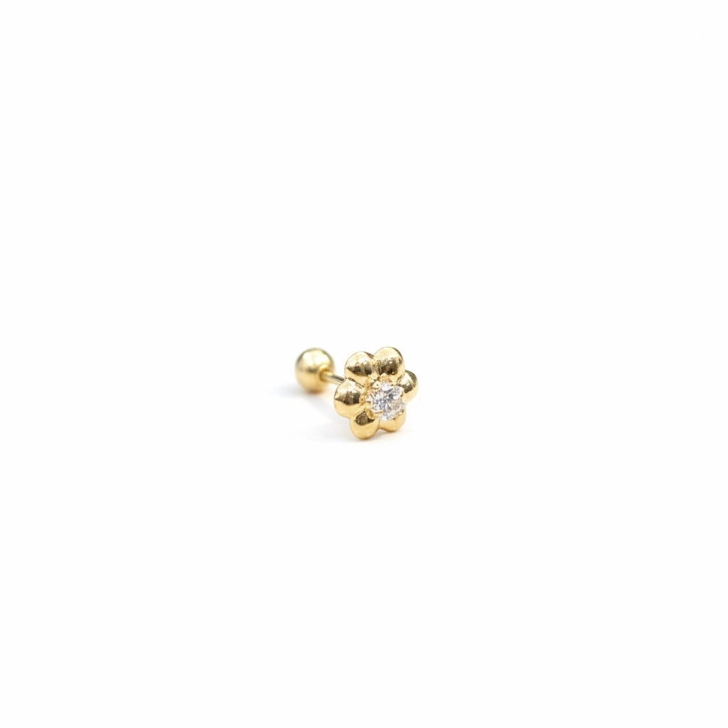 Piercing flor dorada centro zirconia oro 10k