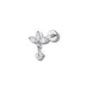 Piercing corona flor colgante plateada titanio