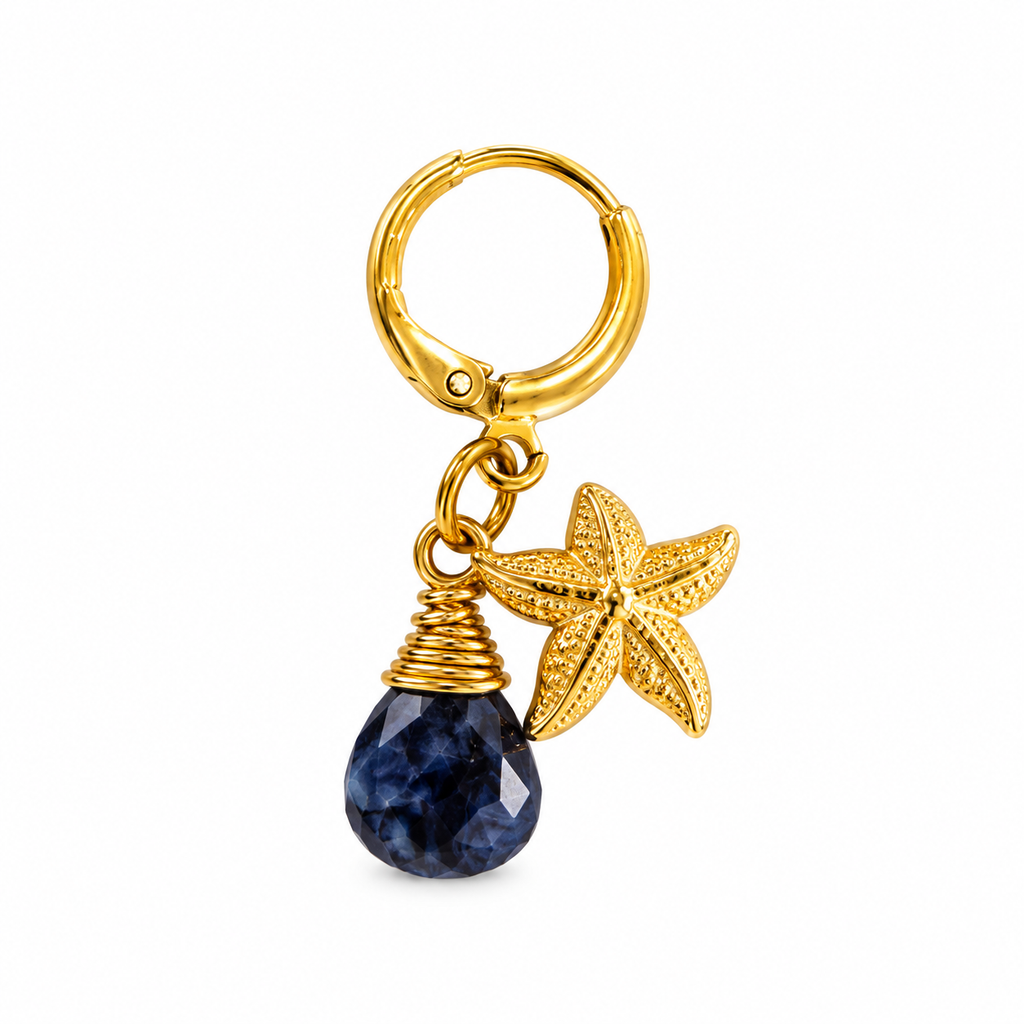 Huggie lapislazuli facetado y estrella de mar