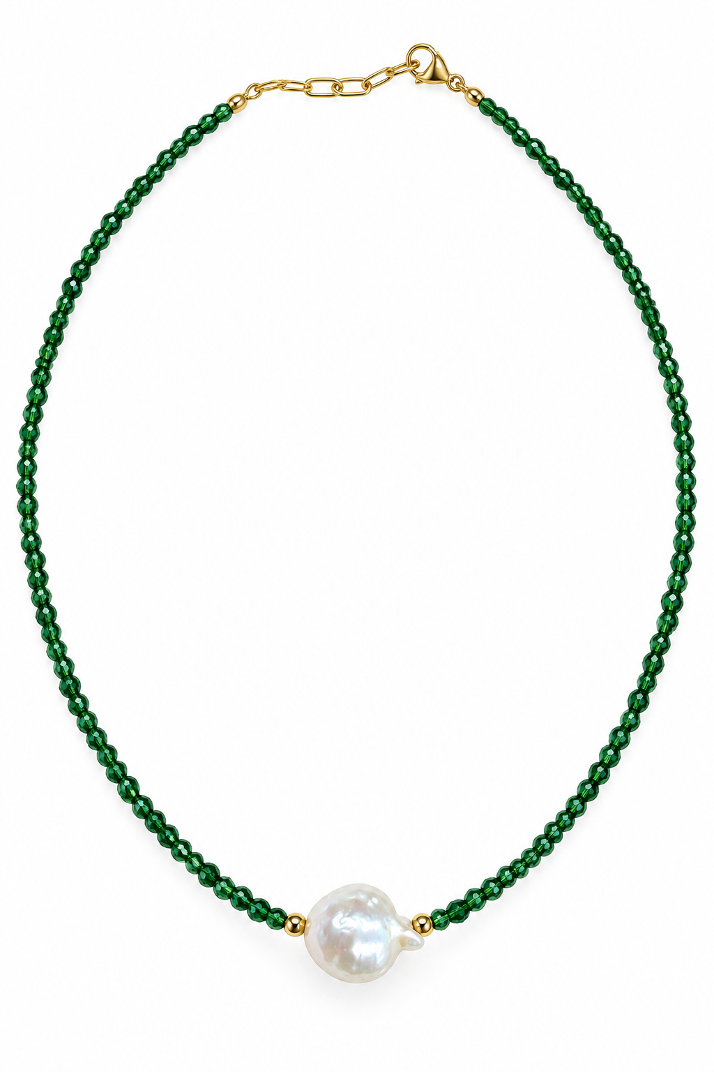 Collar perla barroca y piedras verde