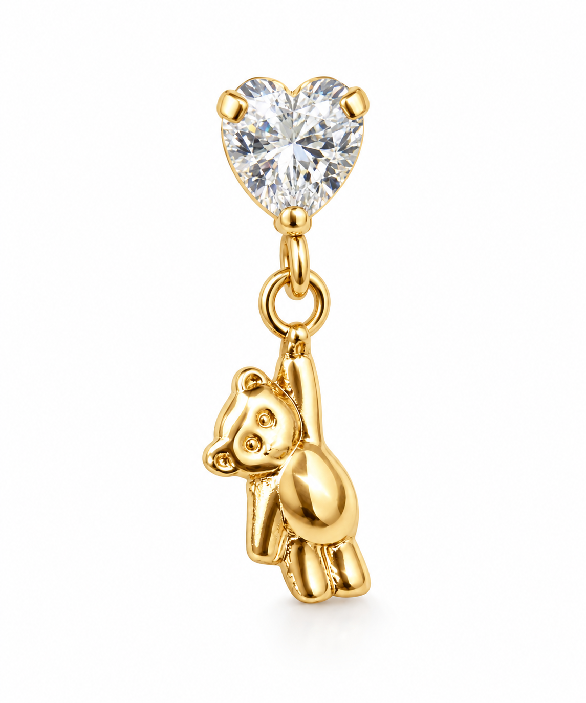 Piercing corazon blanco y osito colgante oro