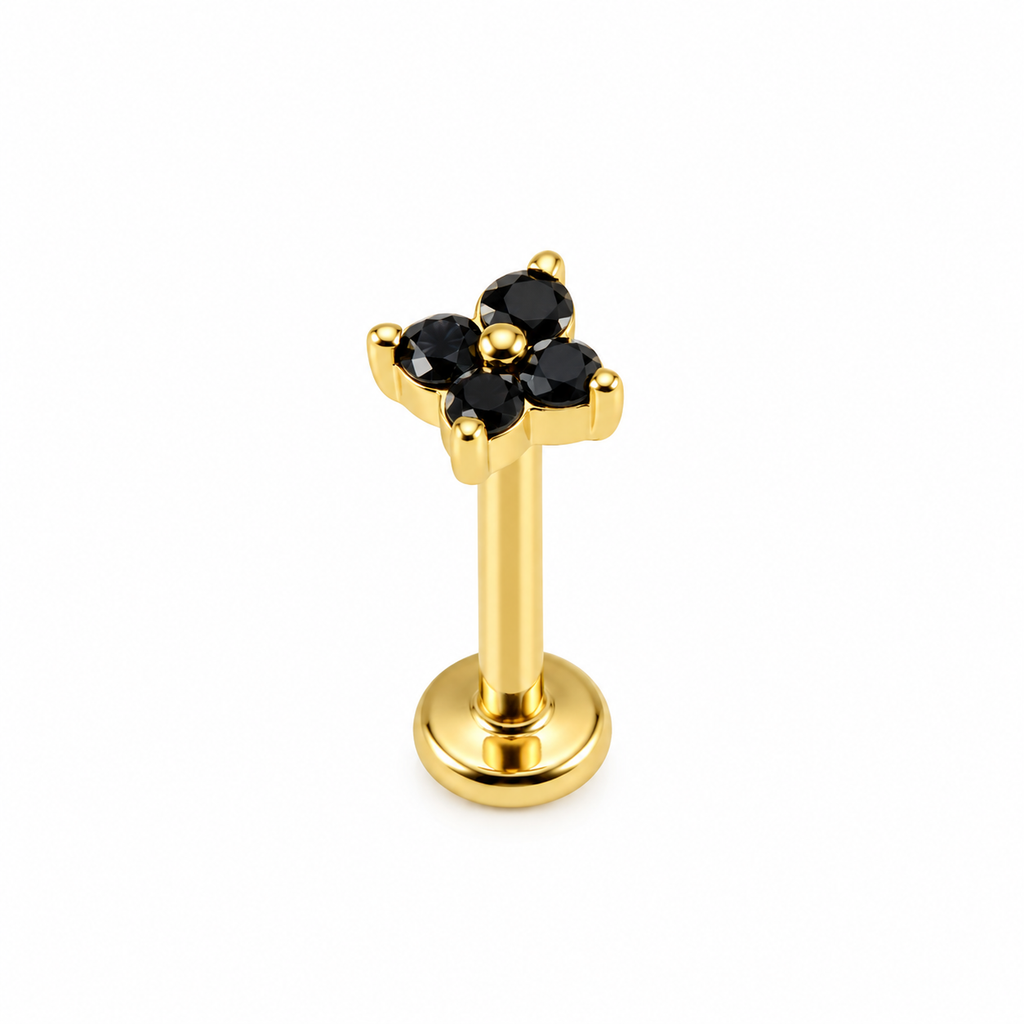 Piercing mini flor negra 4 petalos titanio