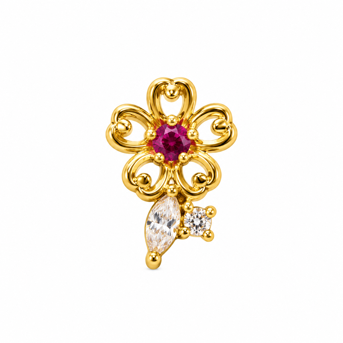 Piercing flor centro rosa y tallo