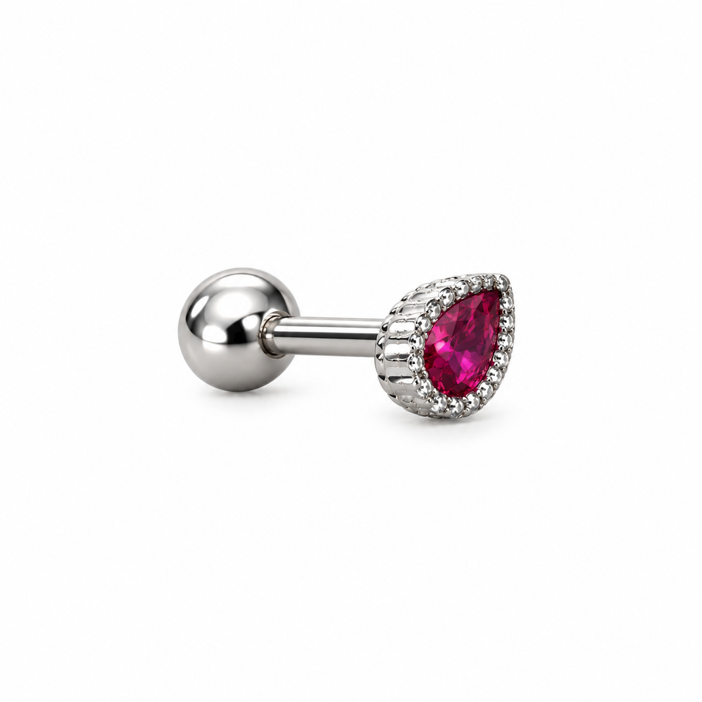 Piercing gota fuscia plateada
