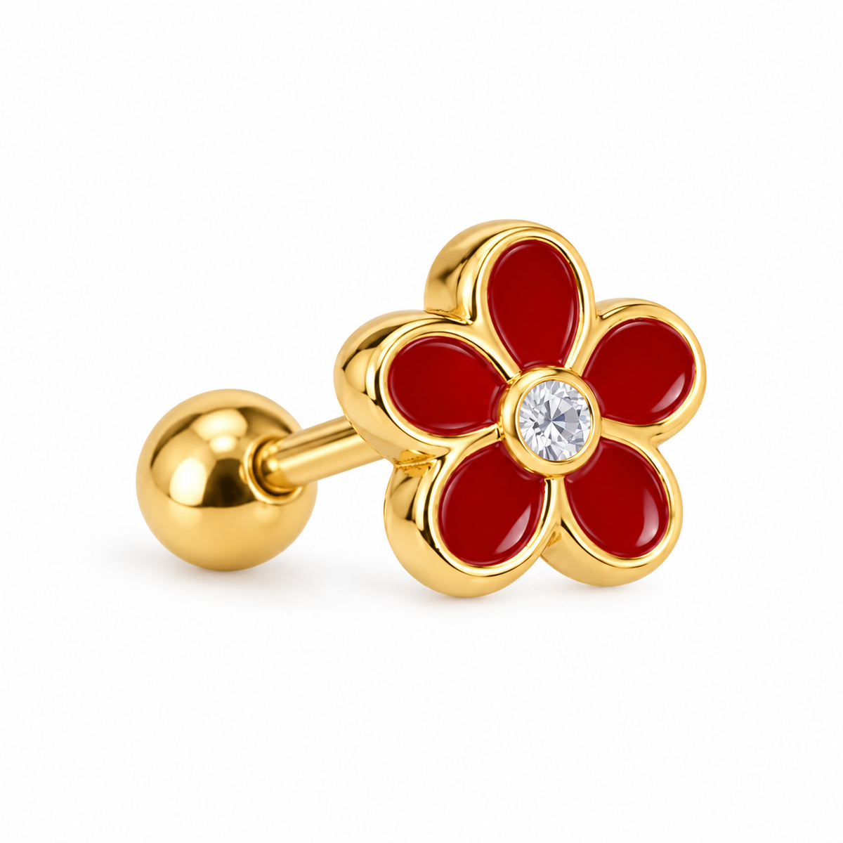 Piercing flor roja oro 10k