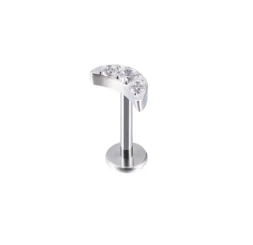 Piercing luna con circonias plateada