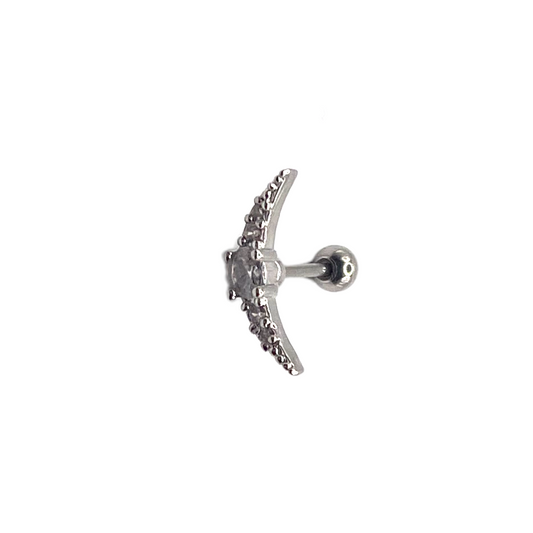 Piercing luna de cristal plateada