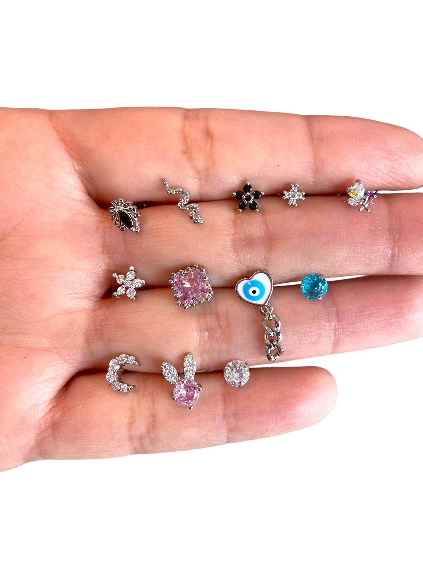 Piercing cuadro rosa plateado