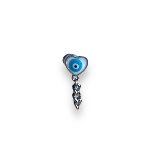 Piercing corazon ojo con cadena plateado