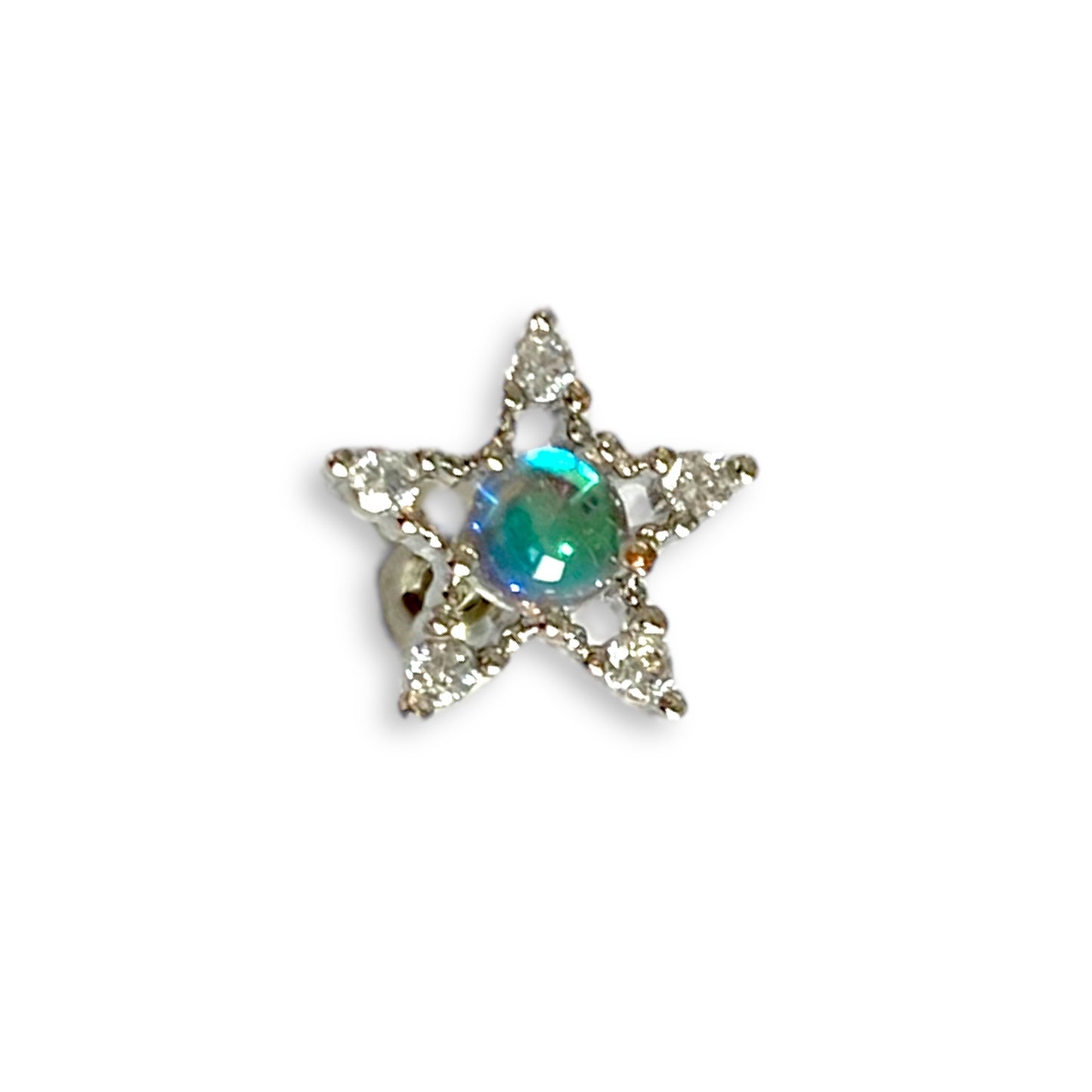 Piercing estrella plateada centro celeste tornasol